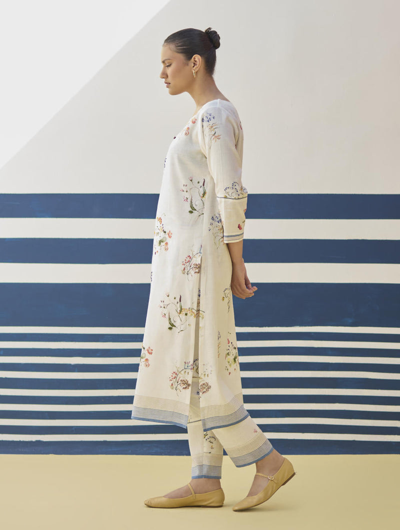 Kera Floral Embroidered Kurta Set
 - Ivory by Manan in ivory color for women Worldwide
