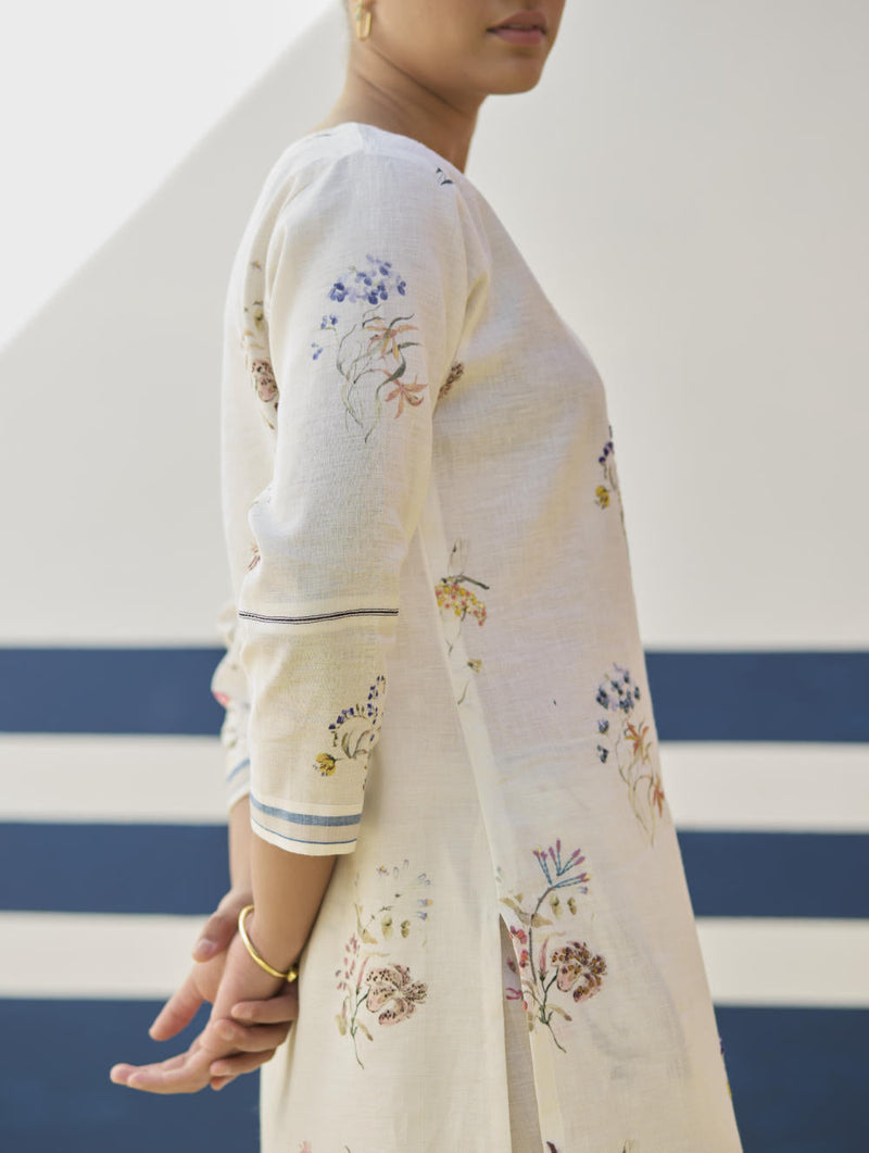 Kera Floral Embroidered Kurta Set
 - Ivory by Manan in ivory color for women Worldwide