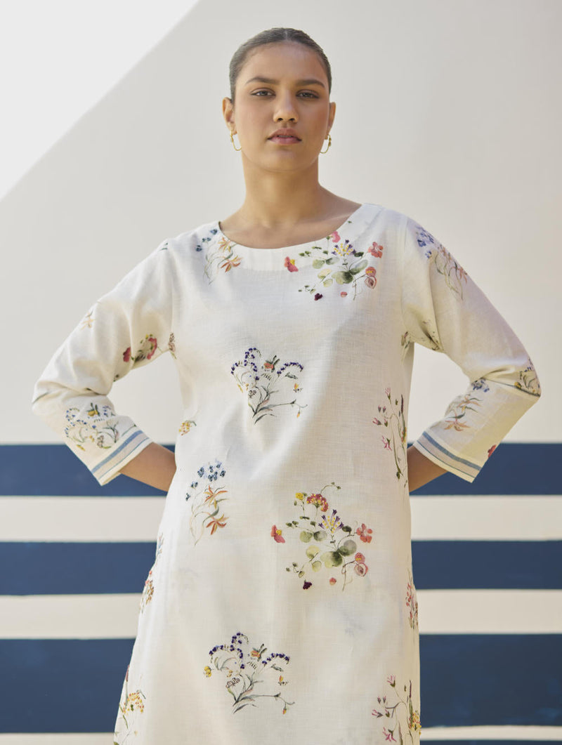 Kera Floral Embroidered Kurta Set
 - Ivory by Manan in ivory color for women Worldwide