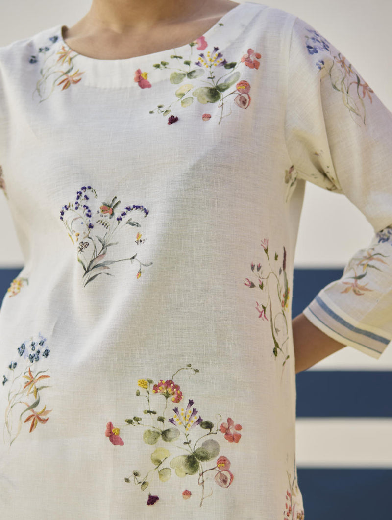 Kera Floral Embroidered Kurta Set
 - Ivory by Manan in ivory color for women Worldwide