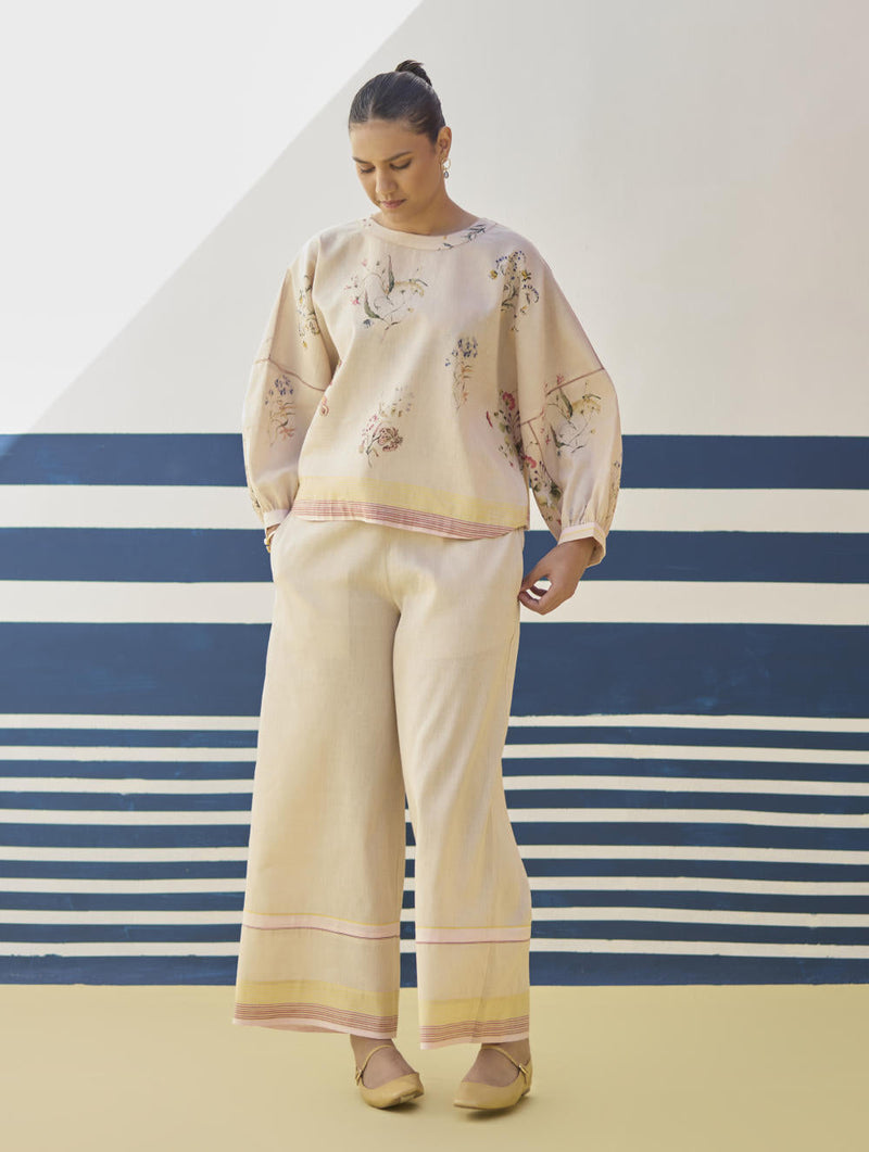 Myra Watercolor Floral Top - Sand by Manan in natural color for women Worldwide