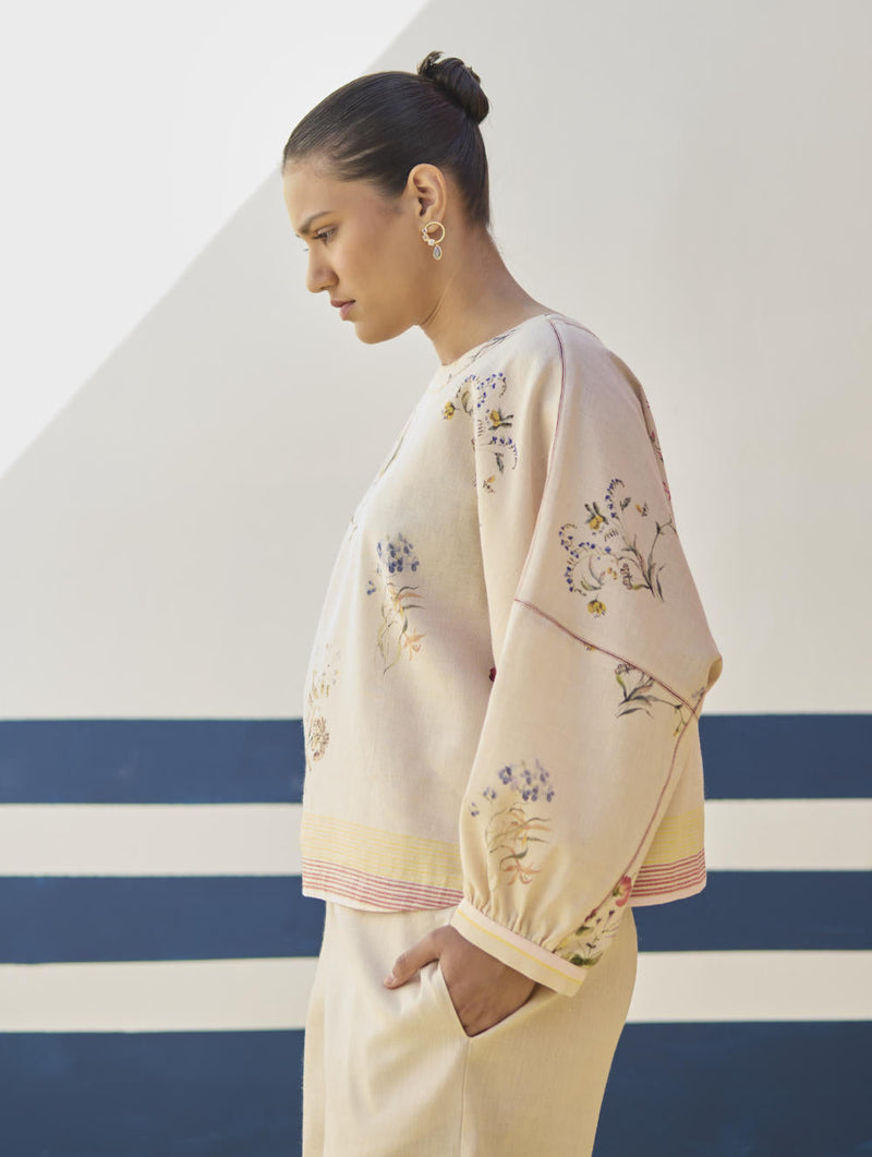 Myra Watercolor Floral Top - Sand by Manan in natural color for women Worldwide