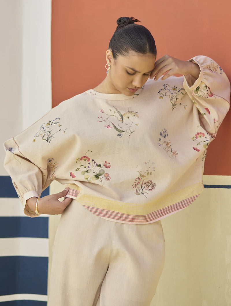 Myra Watercolor Floral Co-ord Set
 - Sand by Manan in natural color for women Worldwide