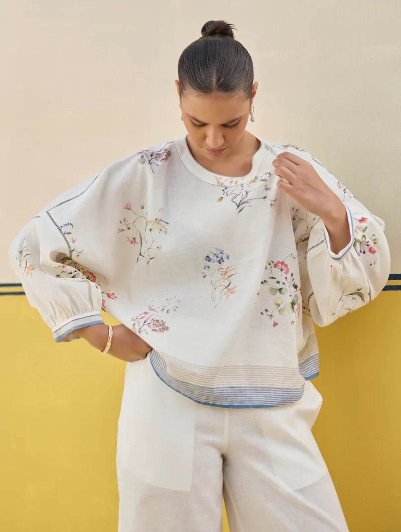 Myra Watercolor Floral Co-ord Set
 - Ivory by Manan in ivory color for women Worldwide