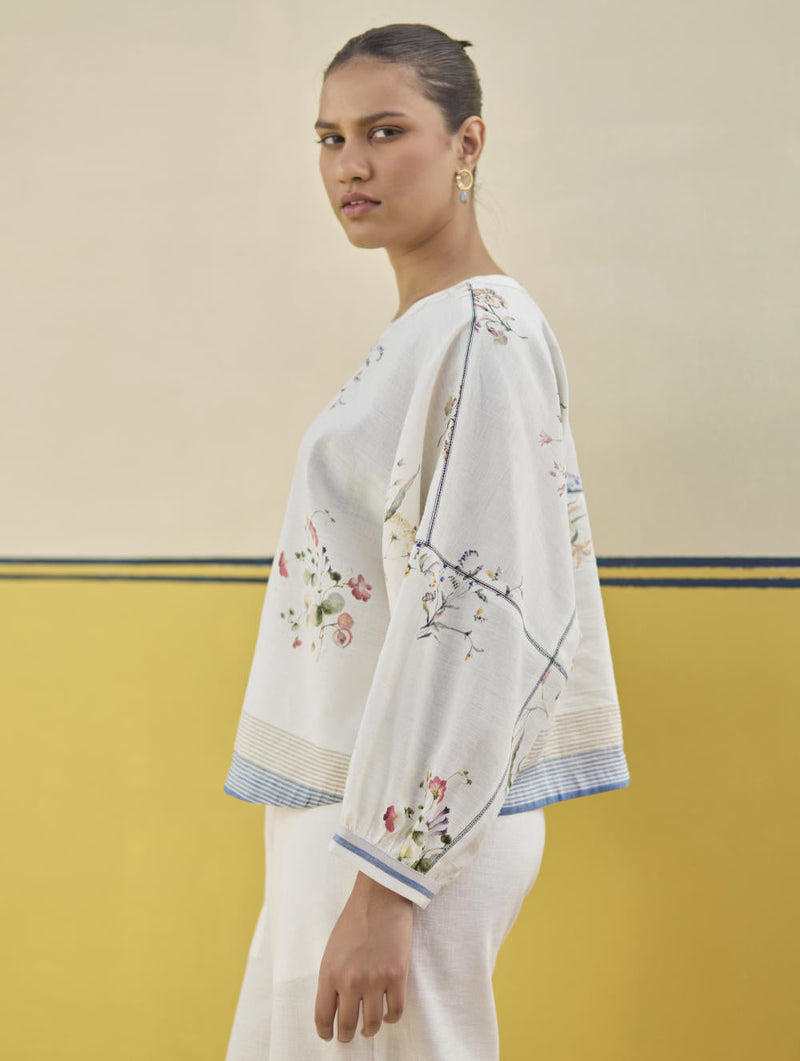 Myra Watercolor Floral Top - Ivory by Manan in ivory color for women Worldwide