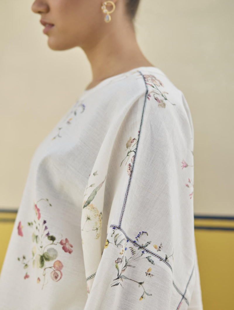 Myra Watercolor Floral Top - Ivory by Manan in ivory color for women Worldwide
