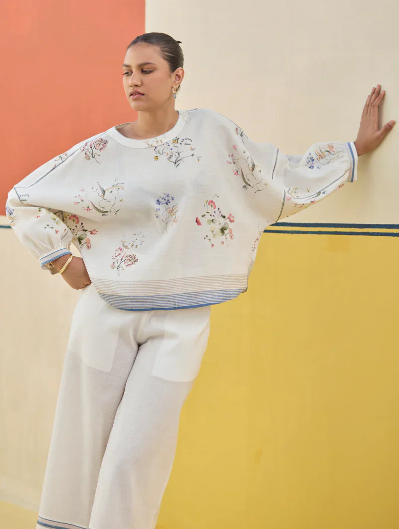 Myra Watercolor Floral Co-ord Set
 - Ivory by Manan in ivory color for women Worldwide