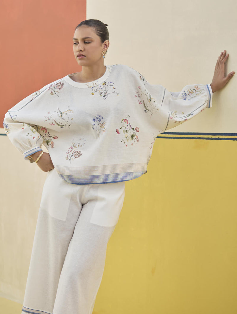 Myra Watercolor Floral Top - Ivory by Manan in ivory color for women Worldwide
