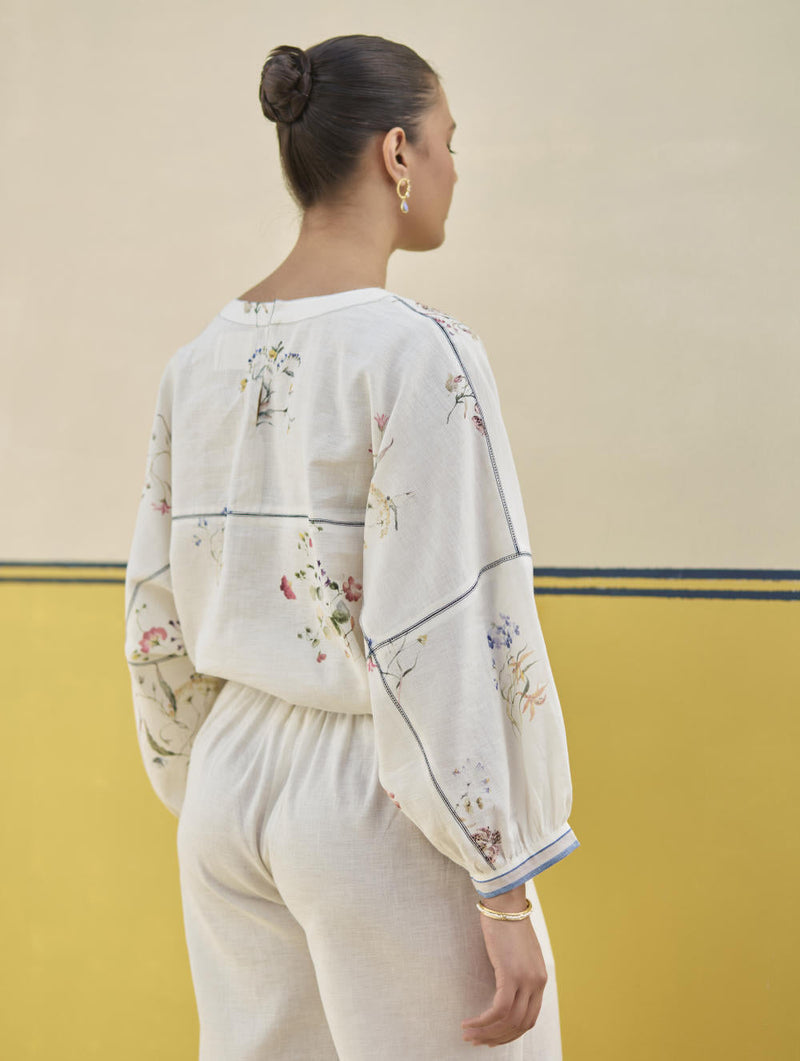 Myra Watercolor Floral Top - Ivory by Manan in ivory color for women Worldwide