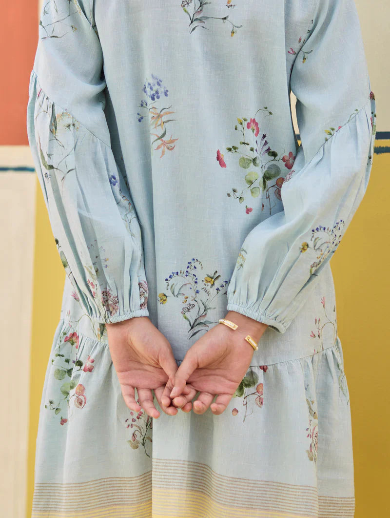 Alara Floral Shirt Dress - Sky by Manan in blue color for women Worldwide
