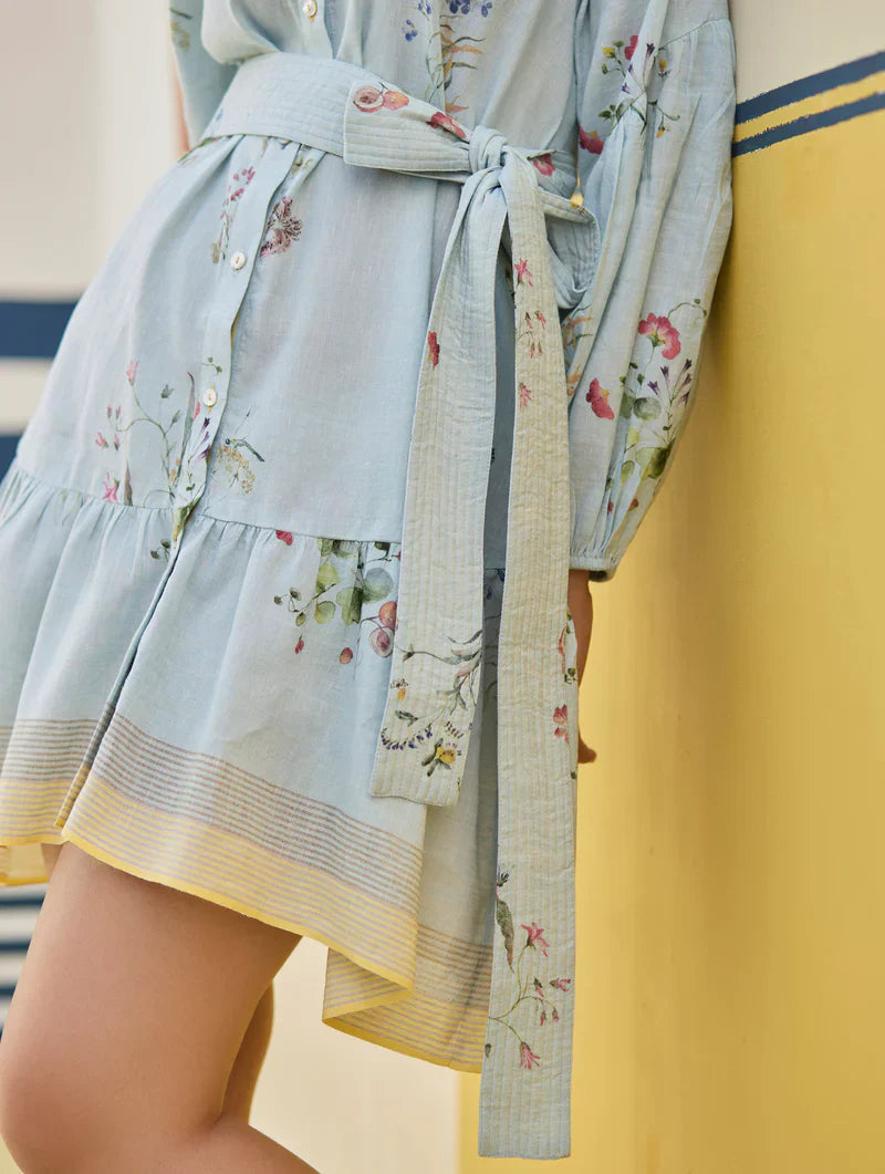 Alara Floral Shirt Dress - Sky by Manan in blue color for women Worldwide