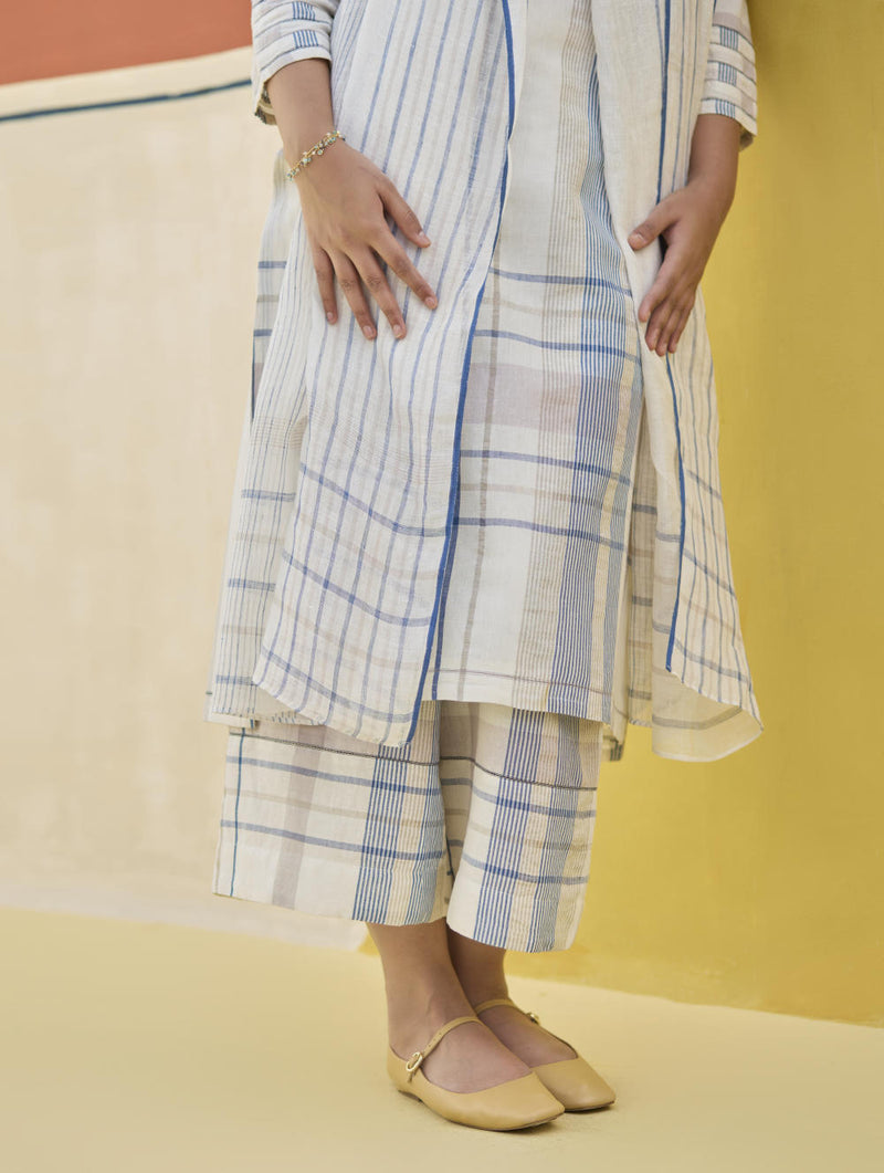 Misa Check Linen Kurta Set
 - Ivory by Manan in ivory color for women Worldwide