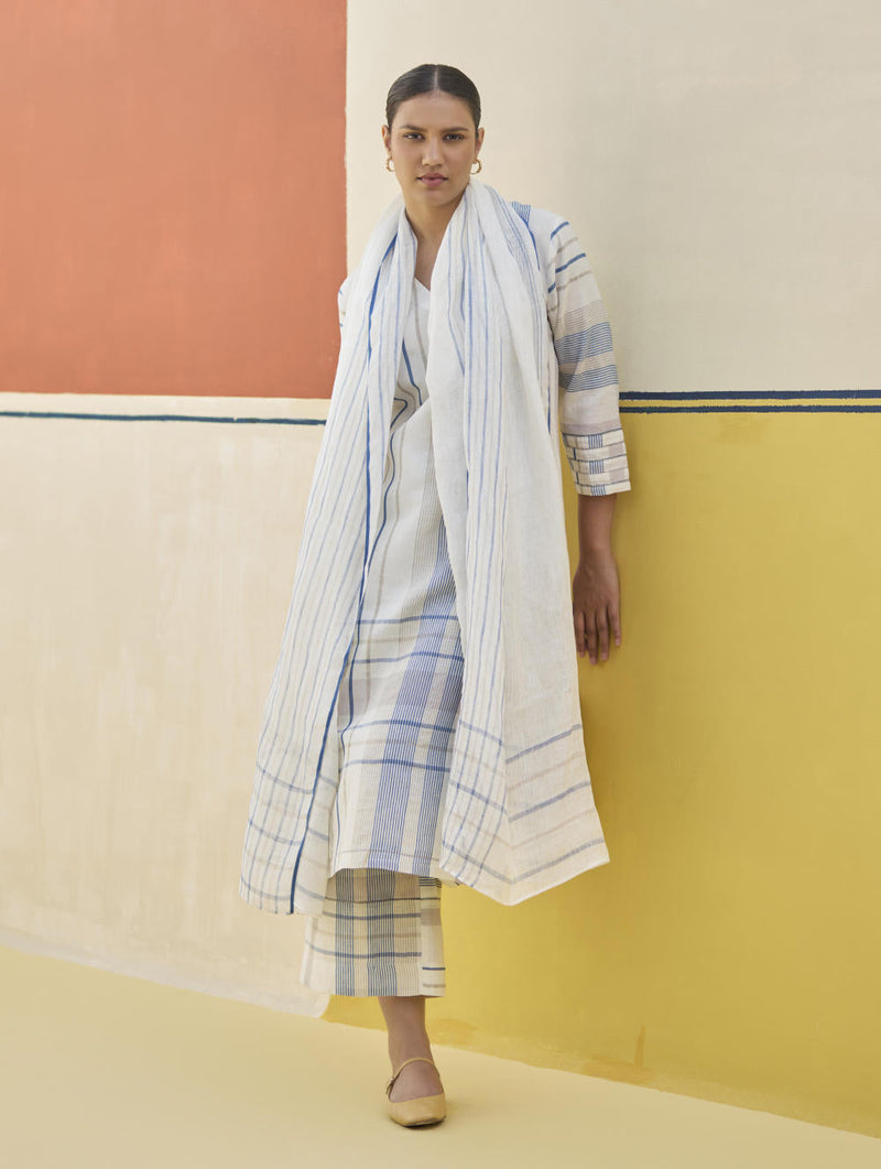 Misa Check Linen Kurta Set
 - Ivory by Manan in ivory color for women Worldwide