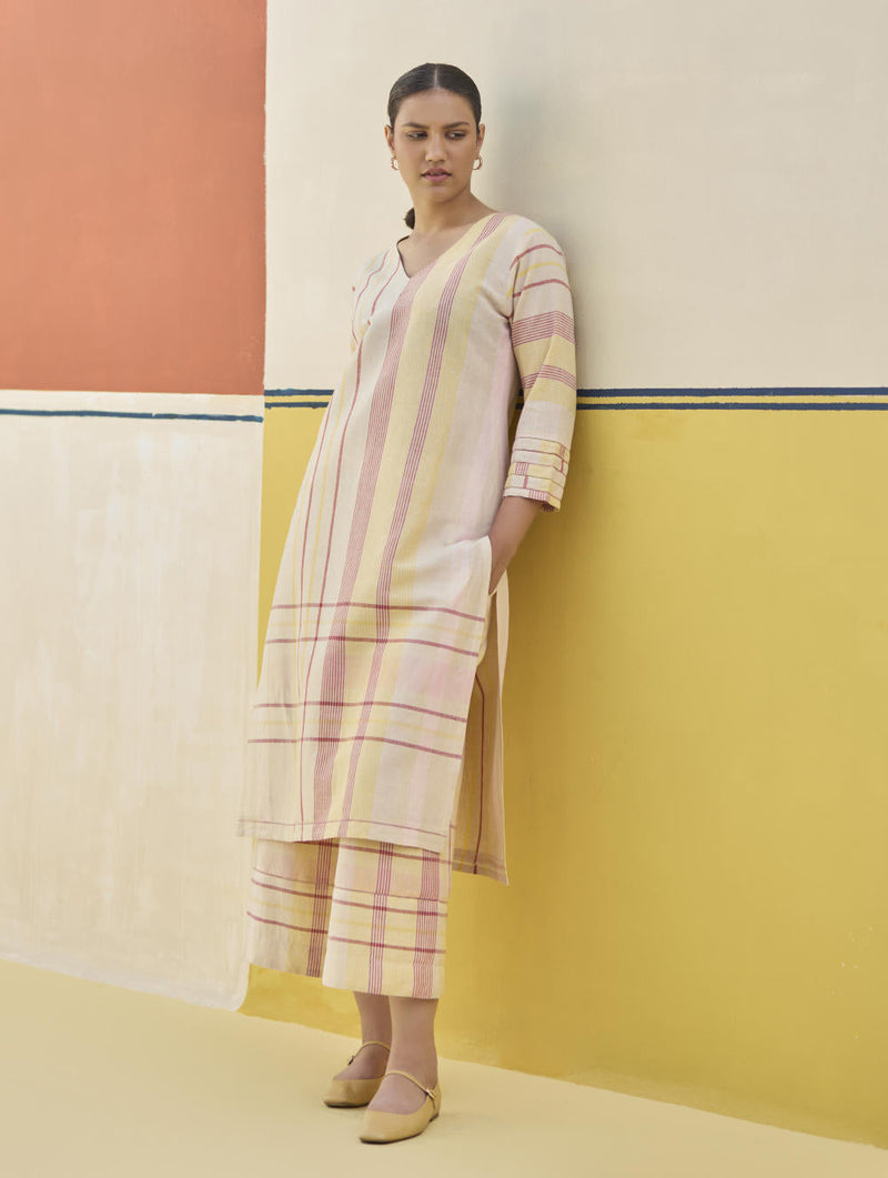 Misa Check Linen Kurta Set
 - Sand by Manan in natural color for Worldwide