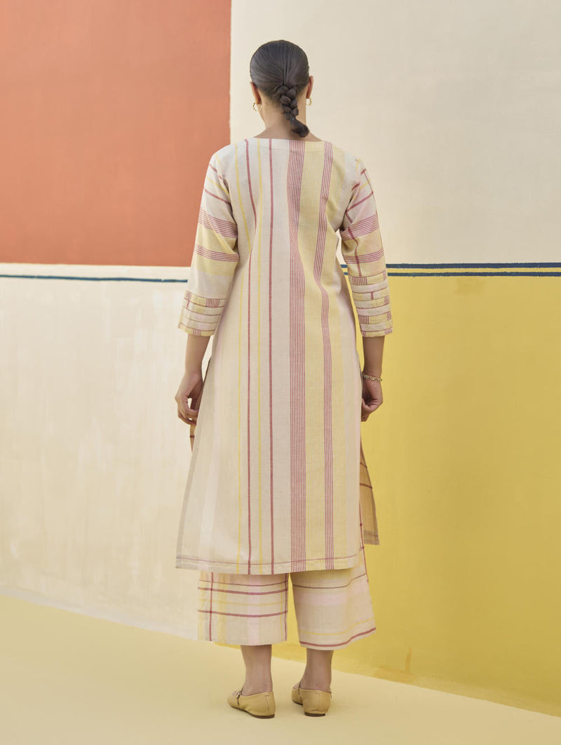 Misa Check Linen Kurta Set
 - Sand by Manan in natural color for Worldwide