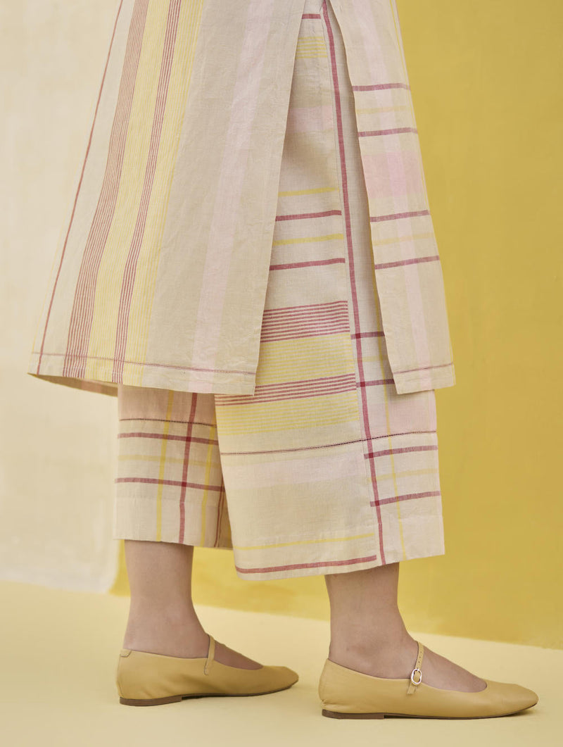 Misa Check Linen Kurta Set
 - Sand by Manan in natural color for Worldwide