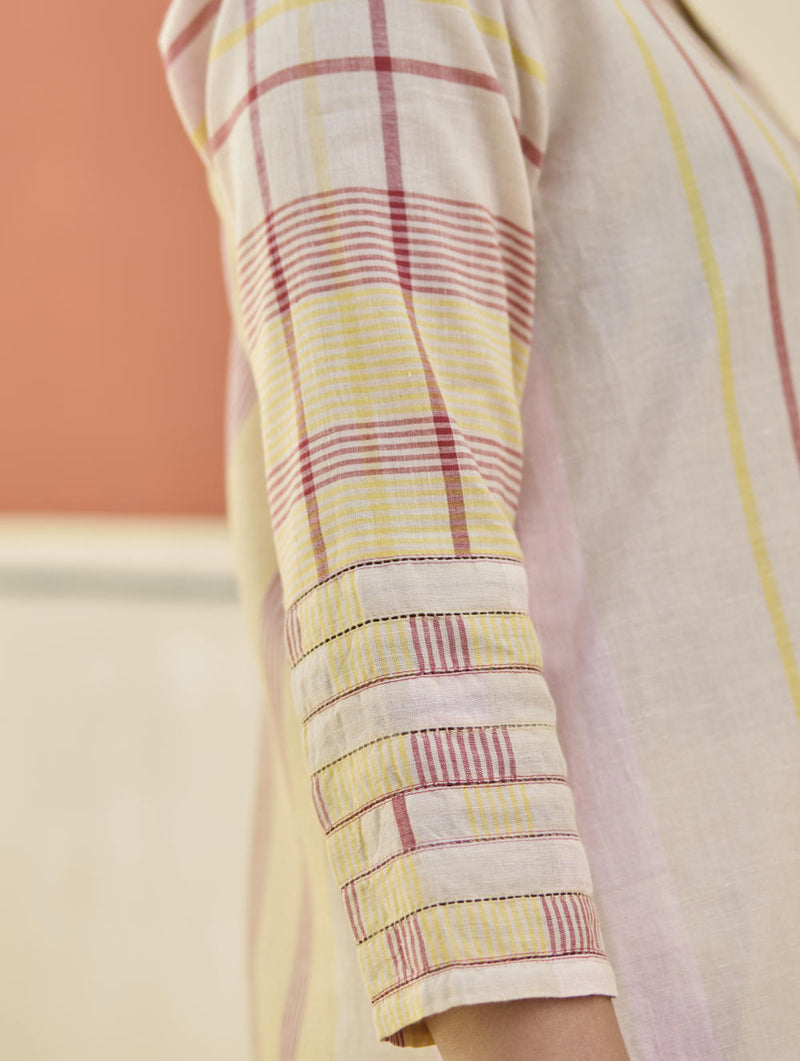 Misa Check Linen Kurta Set
 - Sand by Manan in natural color for Worldwide