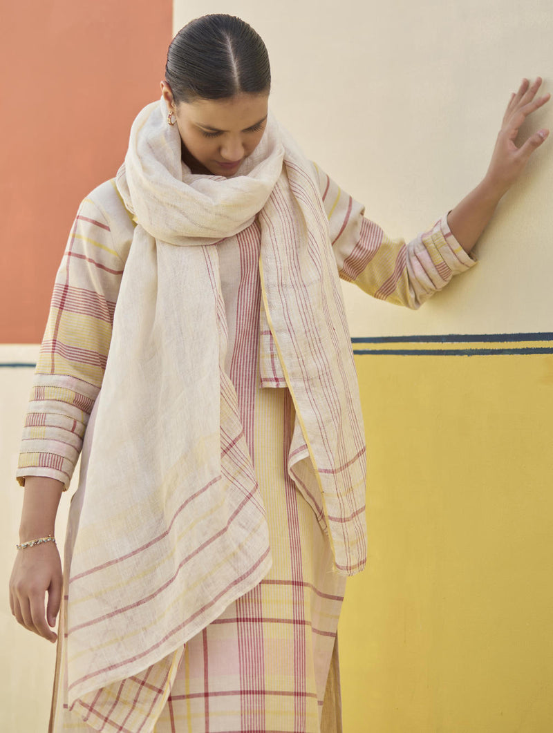 Misa Check Linen Kurta Set
 - Sand by Manan in natural color for Worldwide