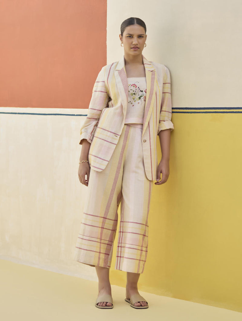 Talia Check Linen Summer Blazer
 - Sand by Manan in natural color for women Worldwide