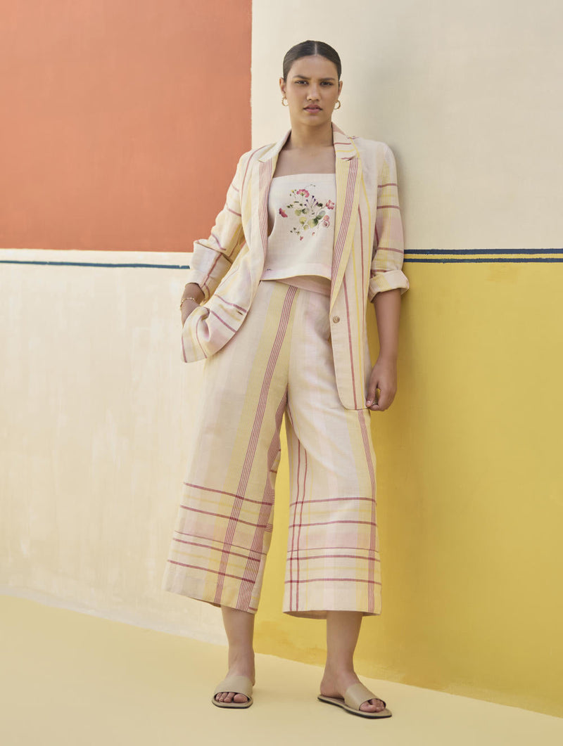 Talia Check Linen Summer Blazer
 - Sand by Manan in natural color for women Worldwide
