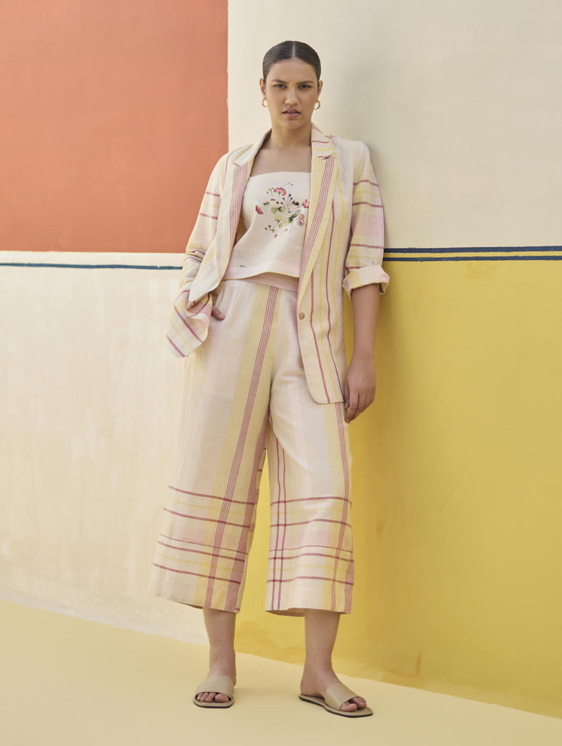 Talia Check Linen Summer Blazer
 - Sand by Manan in natural color for women Worldwide