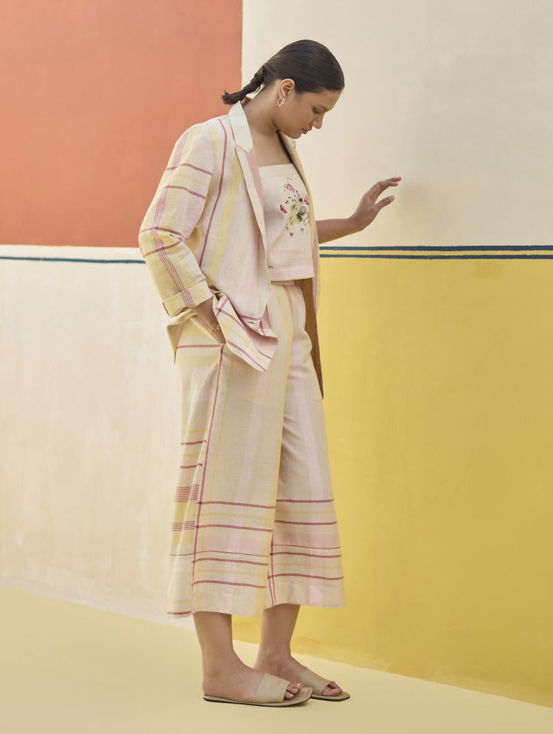 Karuna Check Linen Pant - Sand by Manan in natural color for women Worldwide