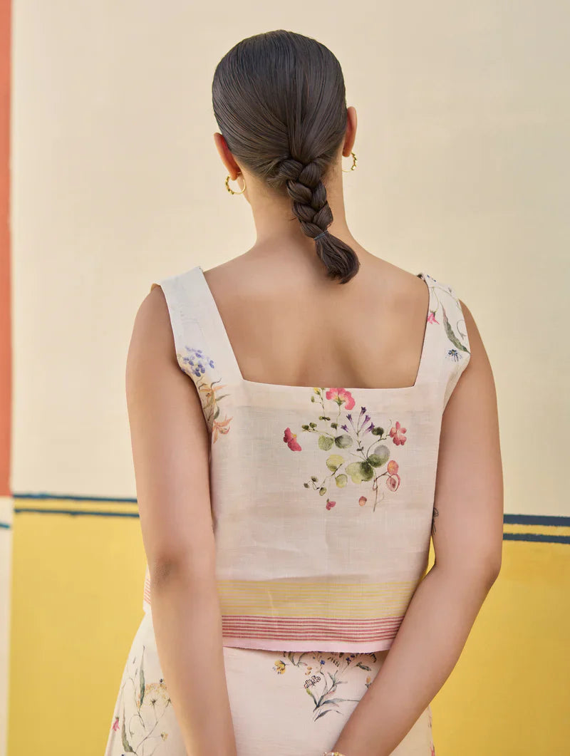 Ayaka Watercolor Floral Crop Top 
 - Sand by Manan in natural color for women Worldwide