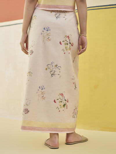 Leena Watercolour Floral Skirt - Sand