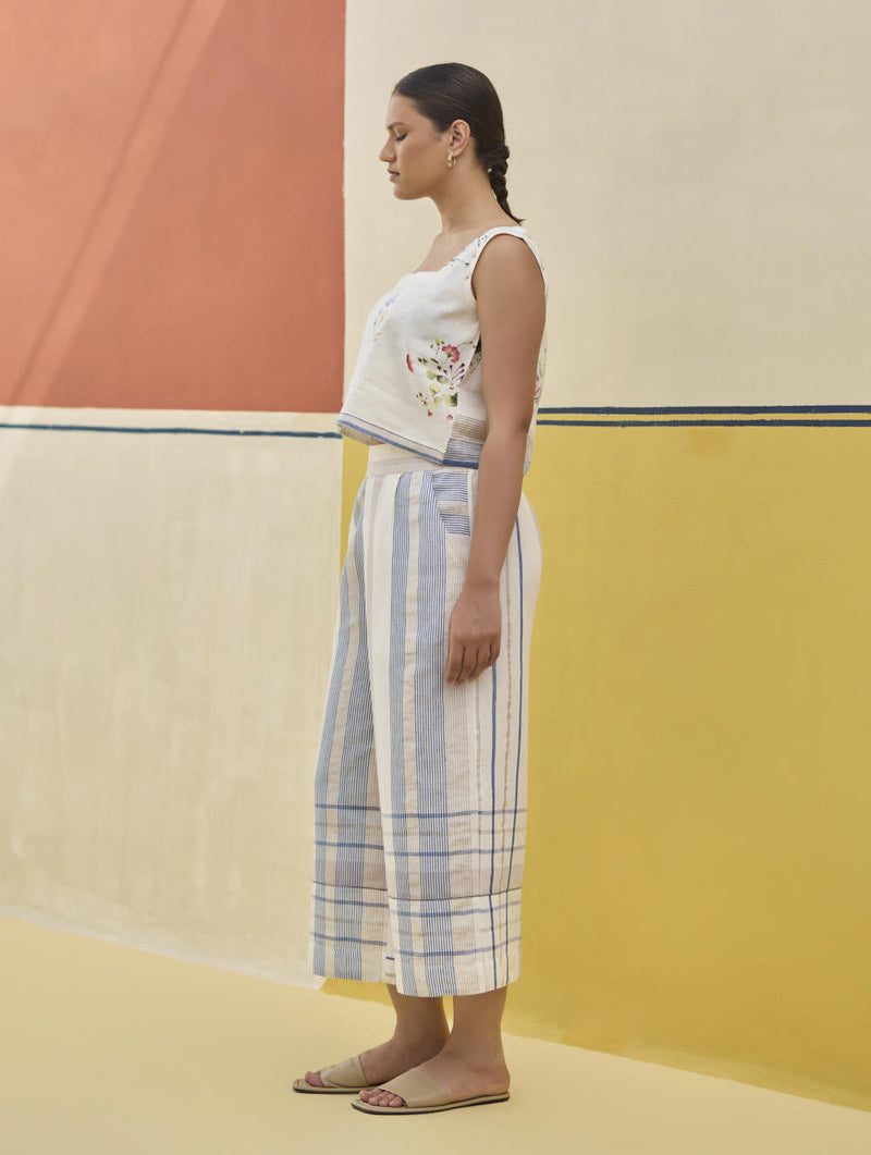 Karuna Check Linen Pant - Ivory by Manan in ivory color for women Worldwide