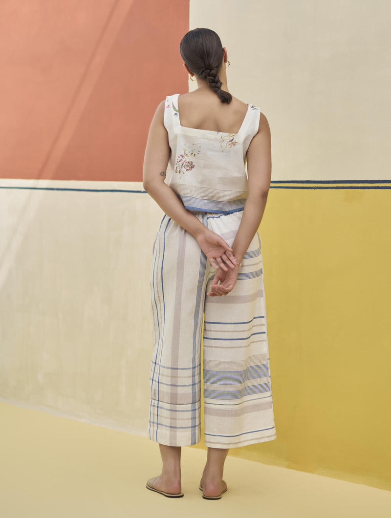 Karuna Check Linen Pant - Ivory by Manan in ivory color for women Worldwide