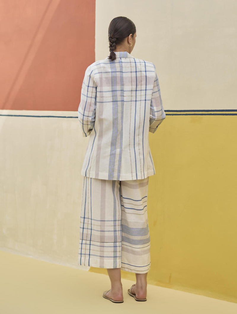 Karuna Check Linen Pant - Ivory by Manan in ivory color for women Worldwide