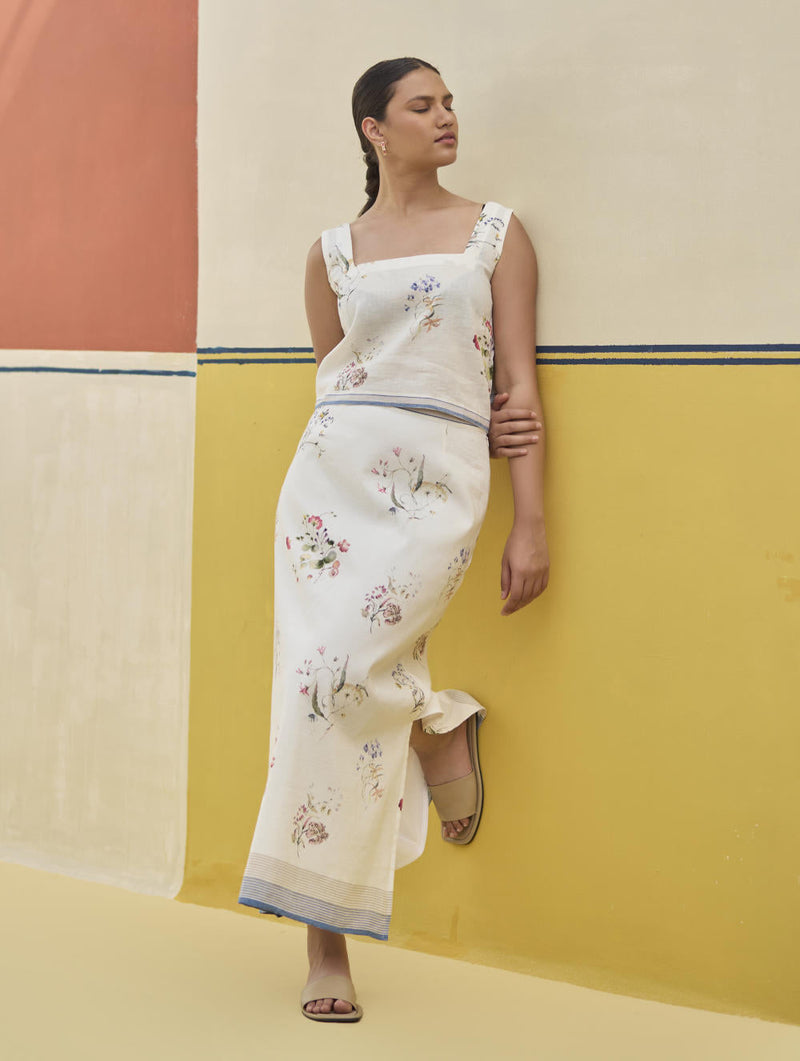Leena Watercolour Floral Skirt - Ivory by Manan in ivory color for women Worldwide