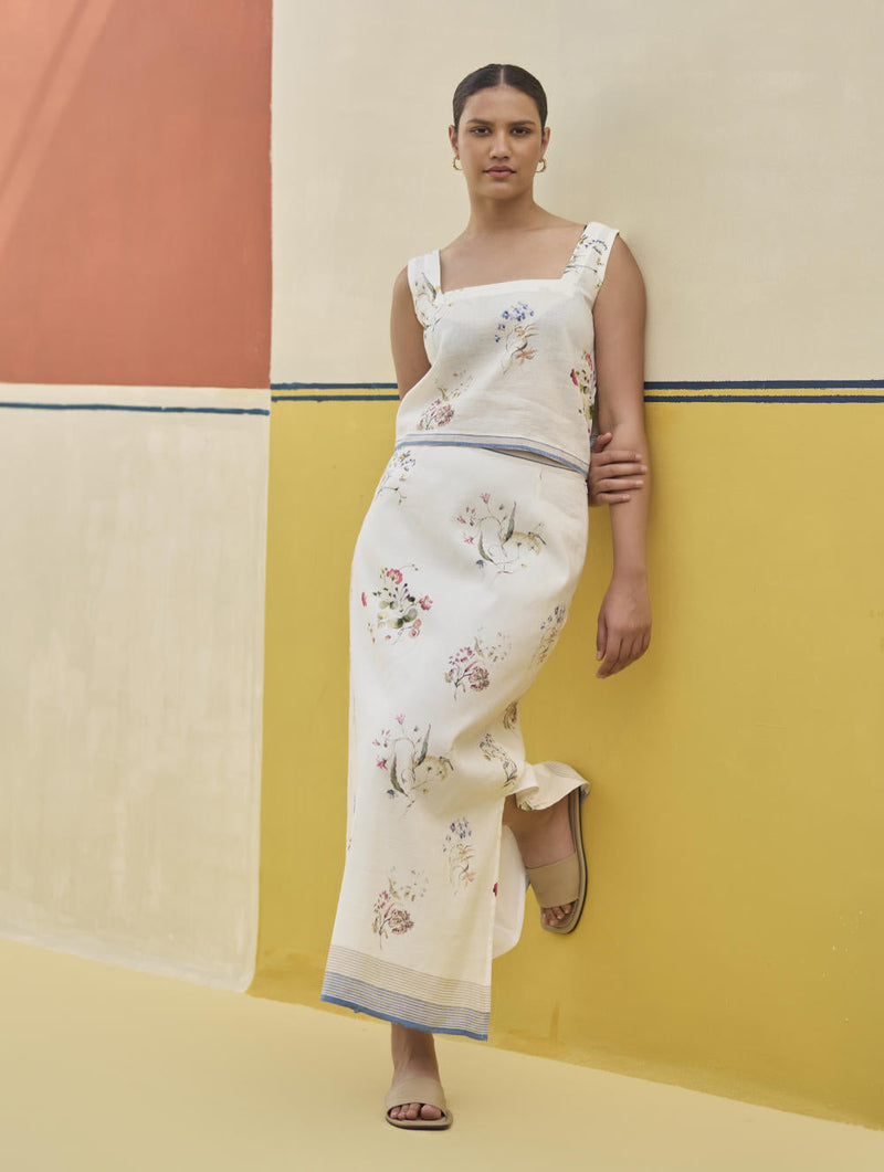 Leena Floral Co-ord Set 
 - Ivory by Manan in ivory color for women Worldwide