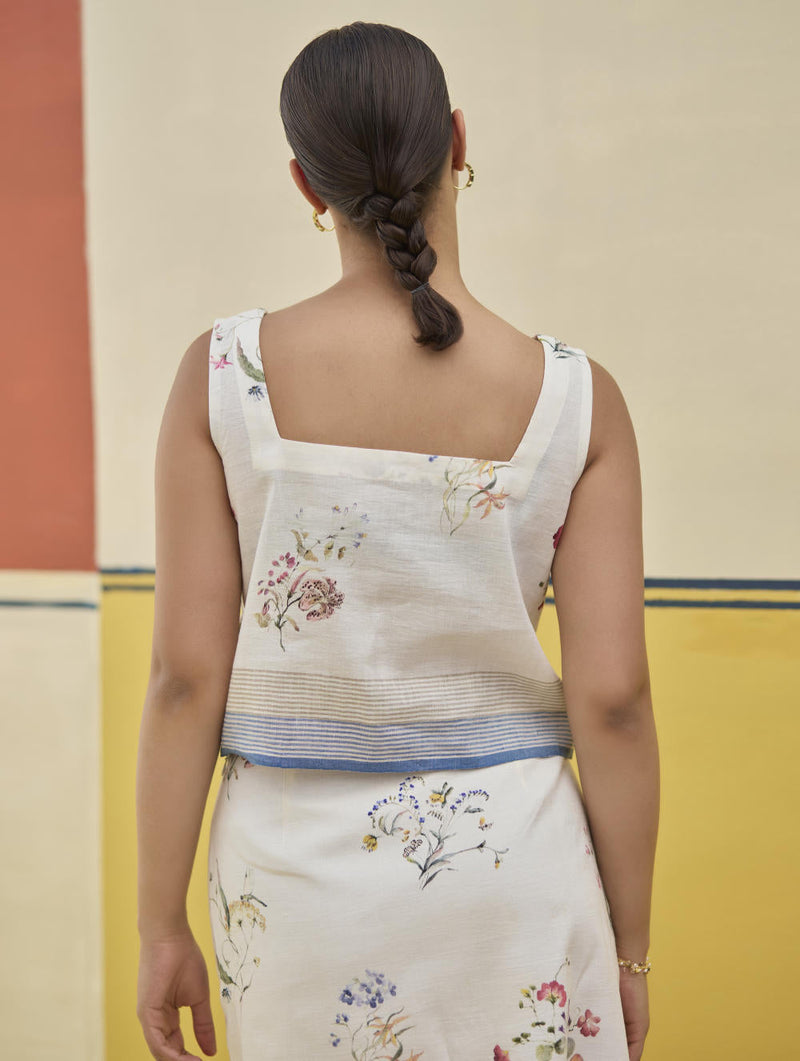 Leena Watercolour Floral Skirt - Ivory by Manan in ivory color for women Worldwide