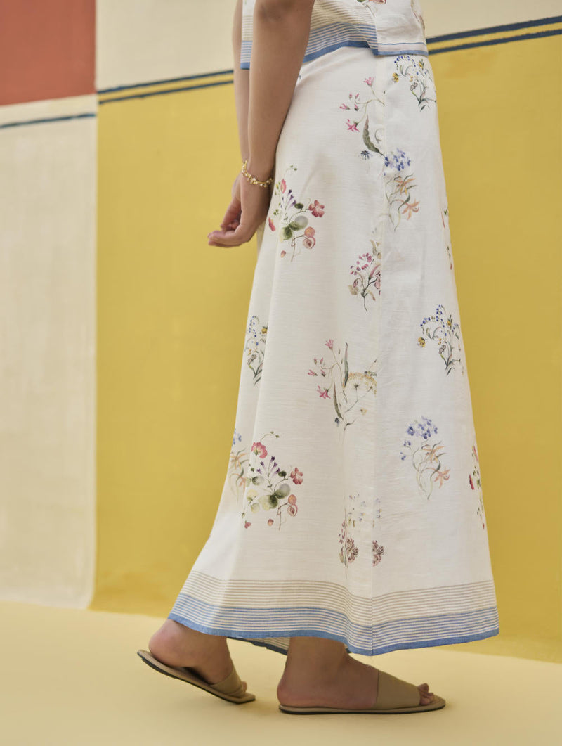Leena Watercolour Floral Skirt - Ivory by Manan in ivory color for women Worldwide