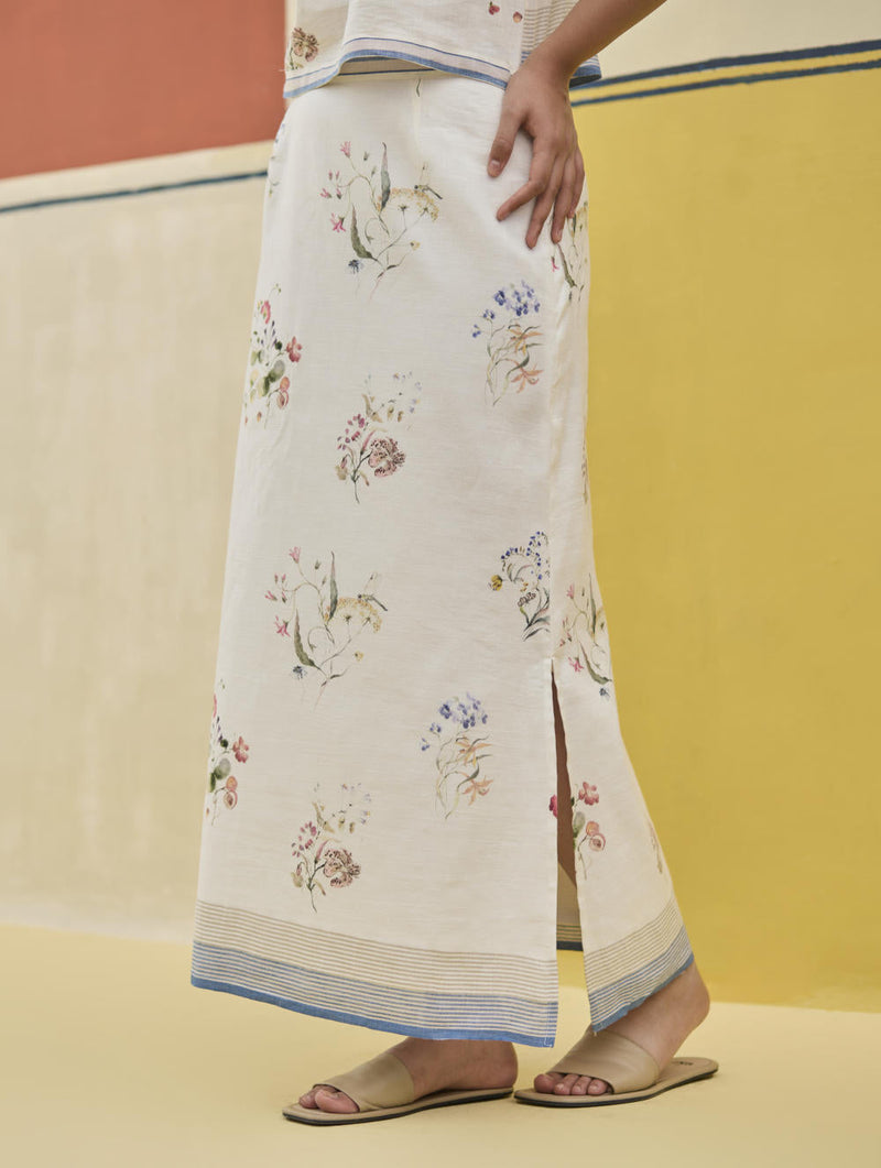 Leena Watercolour Floral Skirt - Ivory by Manan in ivory color for women Worldwide