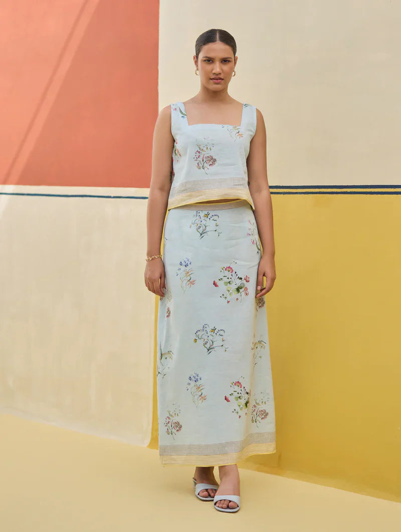 Ayaka Watercolor Floral Crop Top 
 - Sky by Manan in blue color for women Worldwide