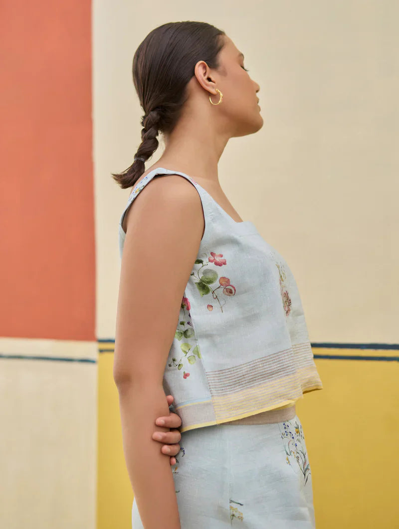 Ayaka Watercolor Floral Crop Top 
 - Sky by Manan in blue color for women Worldwide