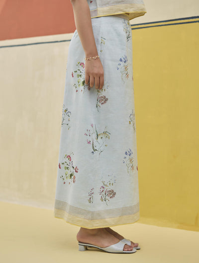 Leena Watercolour Floral Skirt - Sky