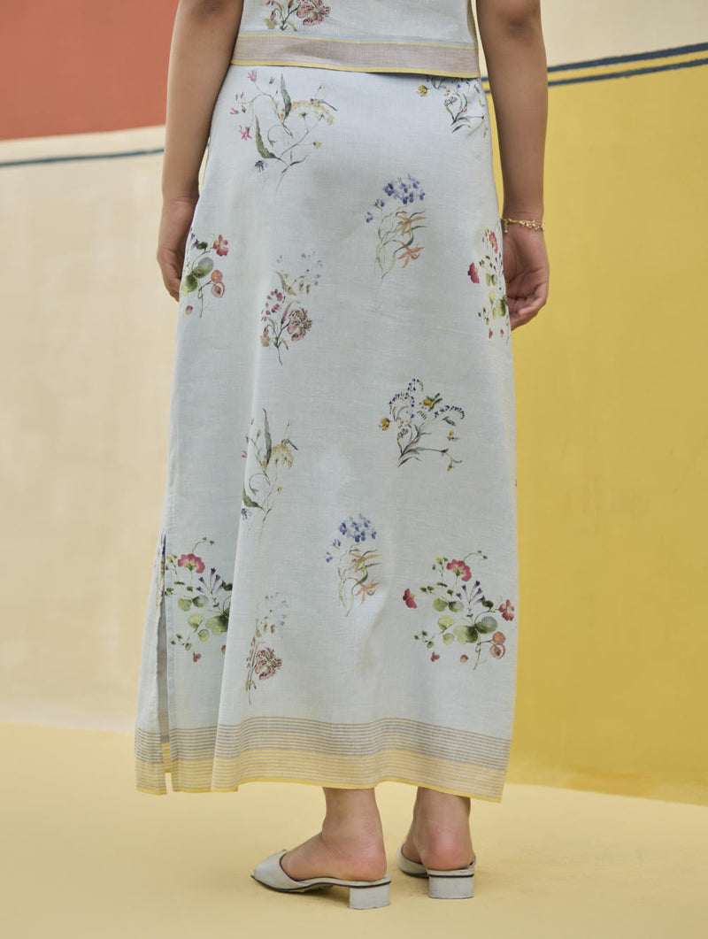 Leena Watercolour Floral Skirt - Sky by Manan in blue color for women Worldwide
