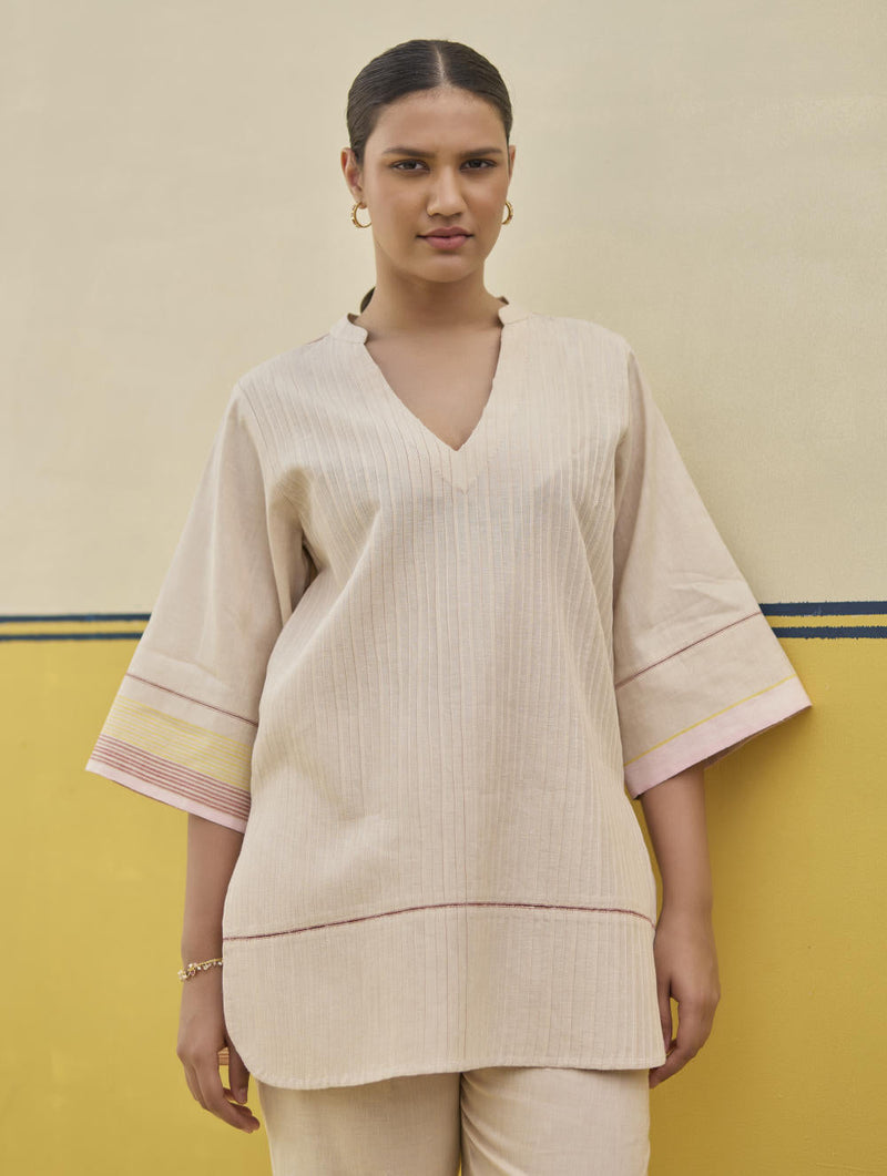 Neri Border Linen Co-ord Set
 - Sand by Manan in natural color for women Worldwide