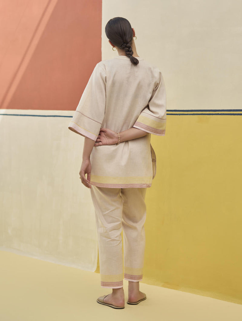 Neri Border Linen Co-ord Set
 - Sand by Manan in natural color for women Worldwide