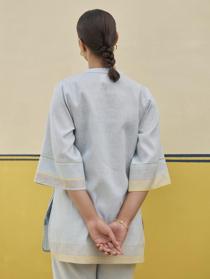Neri Border Linen Co-ord Set
 - Sky by Manan in blue color for women Worldwide