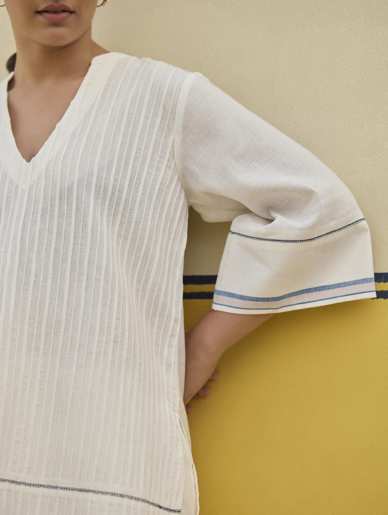 Neri Pintuck Border Linen Top - Ivory by Manan in ivory color for women Worldwide