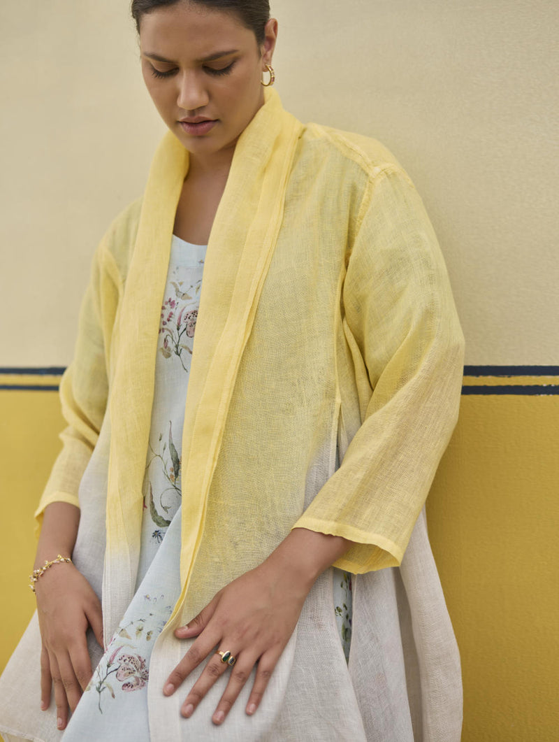 Kaya Floral Linen Dress With Overlay
 - Sky linen by Manan in blue color for women Worldwide
