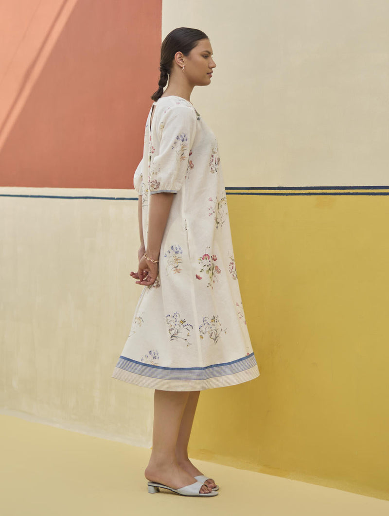 Kaya Watercolour Floral Linen Dress
 - Ivory linen by Manan in ivory color for women Worldwide