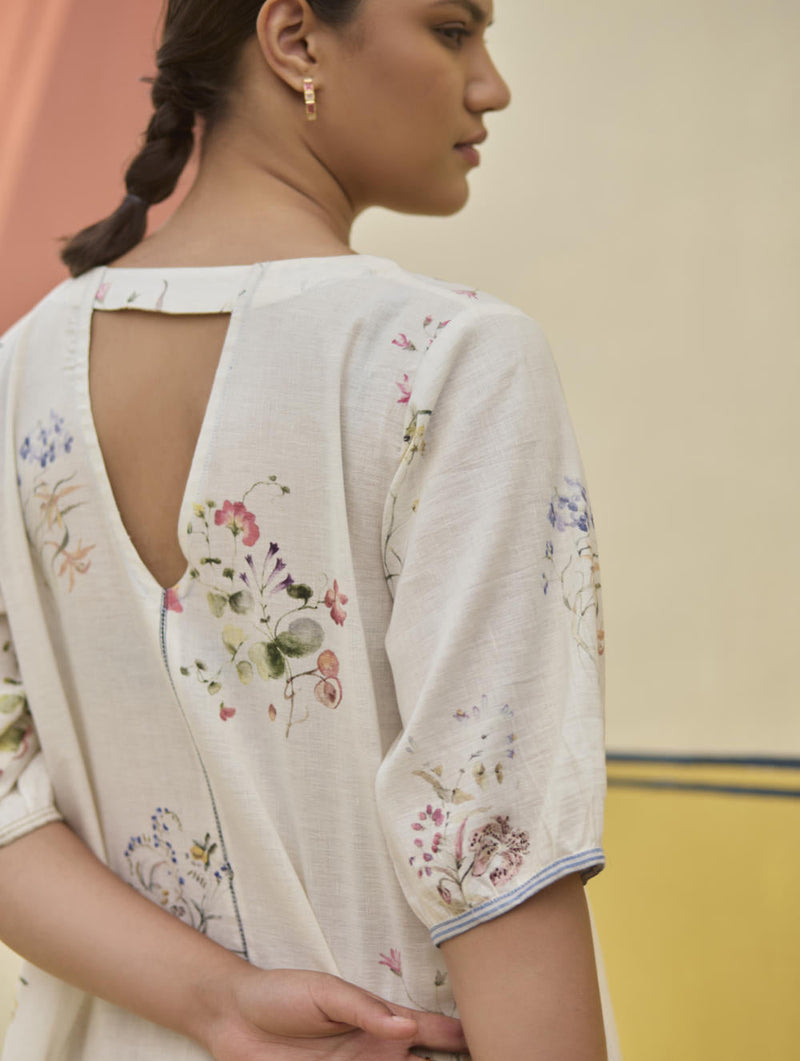 Kaya Watercolour Floral Linen Dress
 - Ivory linen by Manan in ivory color for women Worldwide
