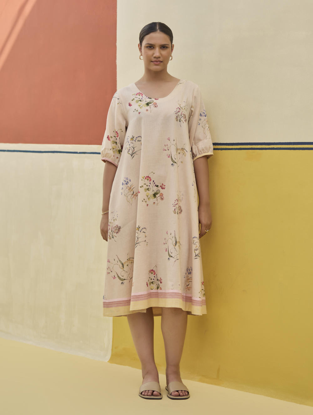 Kaya Floral Linen Dress With Overlay
- Sand