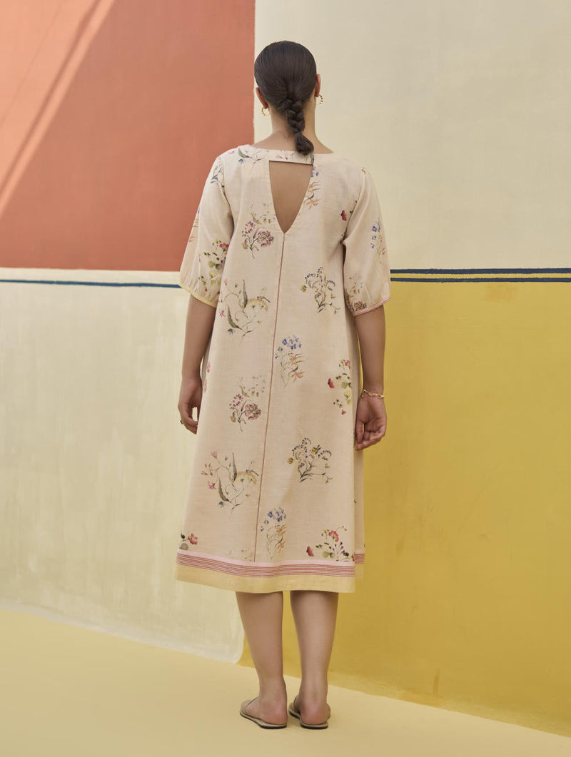 Kaya Watercolour Floral Linen Dress
 - Sand linen by Manan in natural color for women Worldwide