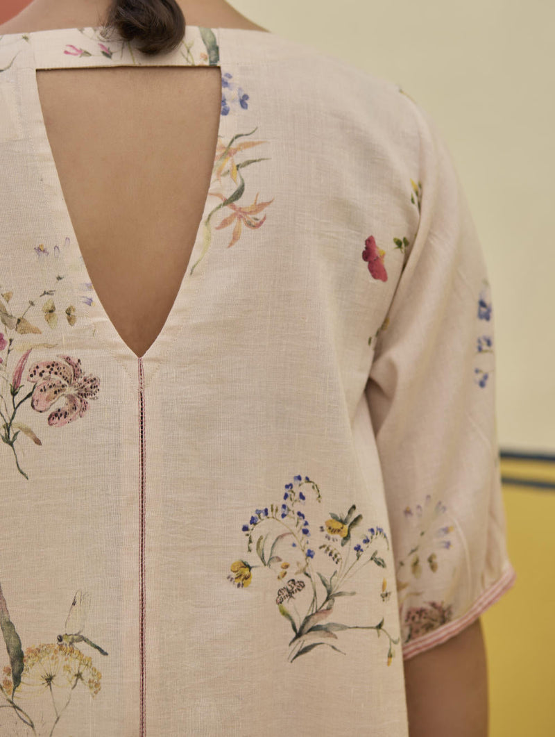 Kaya Watercolour Floral Linen Dress
 - Sand linen by Manan in natural color for women Worldwide